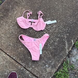 For Love And Lemons Shimmering Pink Bikini Set. Size Medium. NEW
